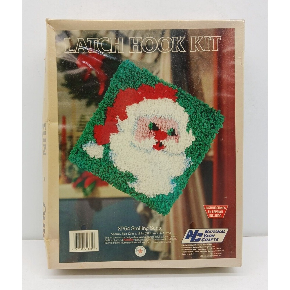 Vintage Latch Hook Kit Smiling Santa National Yarn Crafts 12" x 12" Sealed NOS